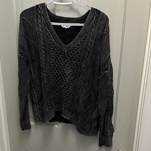 No Boundaries Black V-Neck Cable Knit Sweater